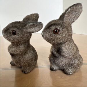 Vintage Japan flocked Bunny Rabbits small figurines